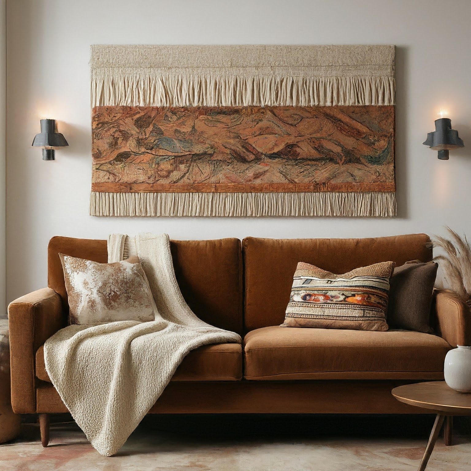 layered textiles for a boho style living room